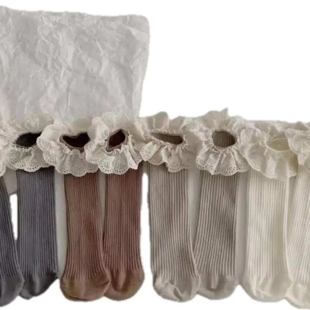 New Lace Trimmed Socks Set - Gray, Brown, Cream, White girls 0-4, 5-8 years